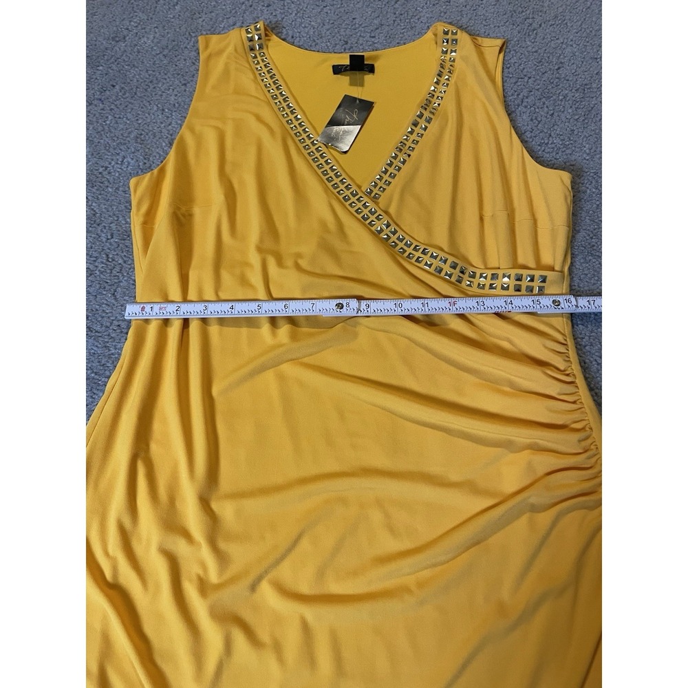 Thalia Sodi Studded Faux Wrap Dress L Yellow Gold Side Ruched  Slanted Hem Party - Picture 12 of 16